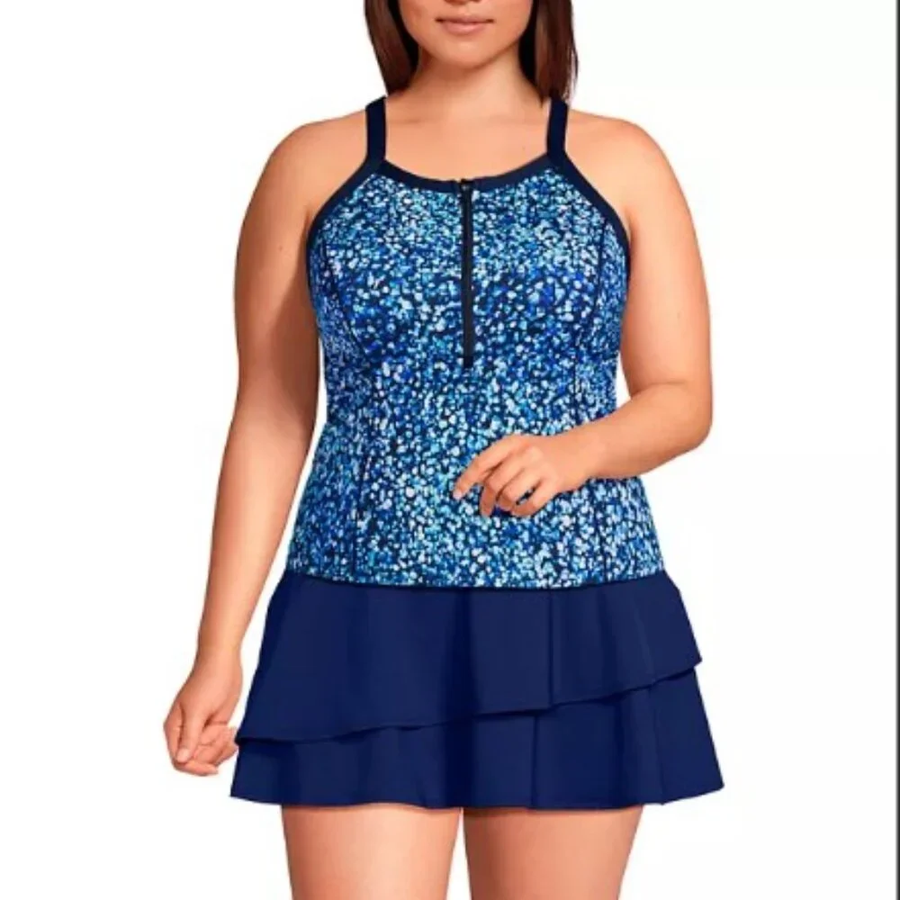 High Neck Zip Front Racerback Tankini Swimsuit Top - Size: 4 Long - NWT